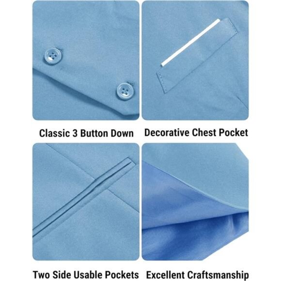 Men's Suit Vest Slim Fit Tuxedo Blue - Picture 5 of 5
